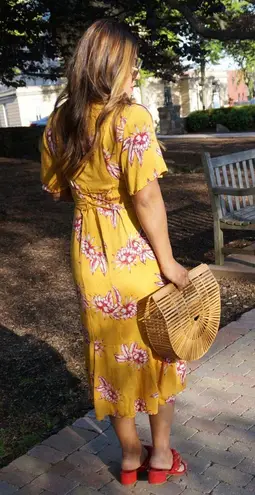 Somedays Lovin women’s Searing Soul yellow floral midi dress XS extra small
