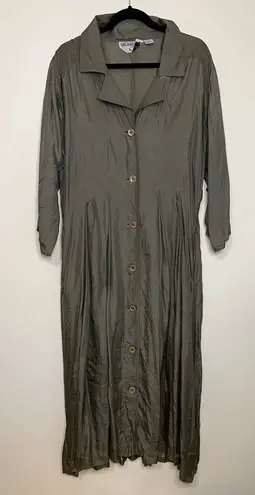 Melissa Silks 100% Silk Button Front Midi Dress green