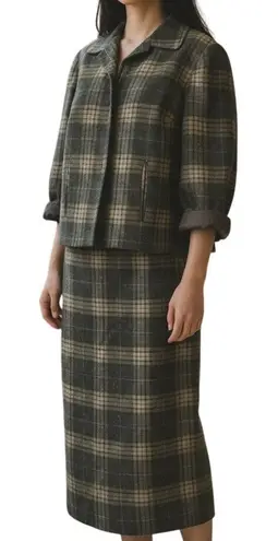 Norton Mcnaughton Vintage Green Tartan Blazer Skirt Set Womens Sz 12 Wool Blend Classic Academia