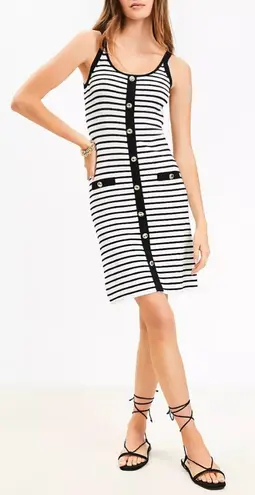 Loft  Tank Strap Knit Sweater Dress in Black & White Stripe Gold Button Size M - Image 1