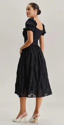 Rihoas Black Square Neck Puffed Sleeve Midi Dress Size M