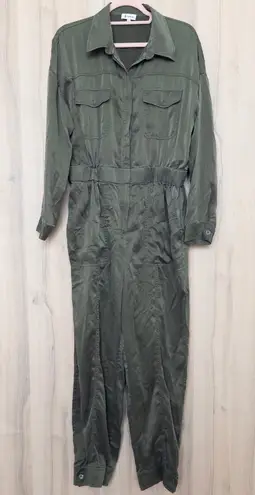 LilySilk Womens Silk Jumpsuit Size L Green Utility Chic Minimalist Quiet Luxury Size L
