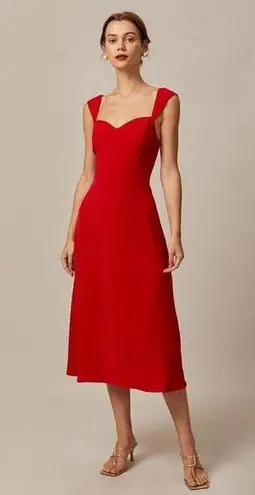 RIHOAS The Red Sweetheart Neck Cap Sleeve Midi Dress XS