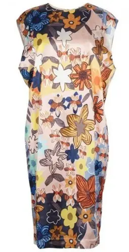 Acne Studios Delina Retro Floral Print Satin Shift Dress Multicolor EU 34