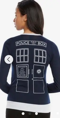 Her Universe Dr Who Tardis Union Jack navy blue cardigan sweater size medium