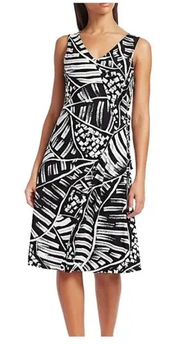 Nic+Zoe Black And White Jersey Moonlit Palm Sleeveless Fit And Flare Dress XS