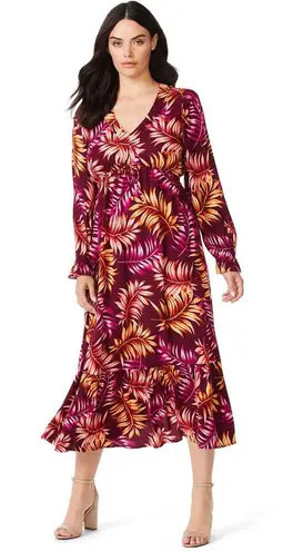 Sofia Jeans Sophia Vergara Tropical Dress Ruffle Hem Long Sleeves Medium