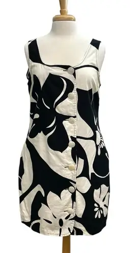 Tori Richard Hawaiian Floral Tropical Sleeveless Mini Dress Black White size 14 - Image 1