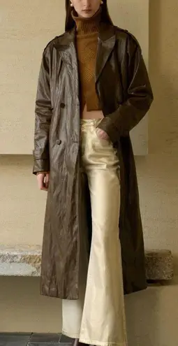 Vintage Studio Works Chocolate Brown Ankle Length Leather Trench Coat Size Small