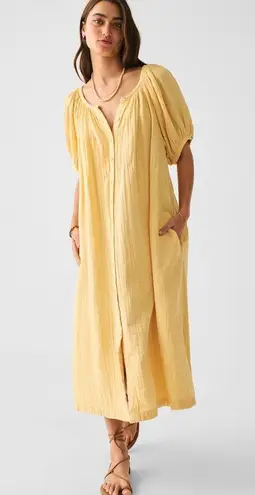 Faherty Dream Cotton Gauze Sun-Washed Yellow Women's Midi Dress Size L