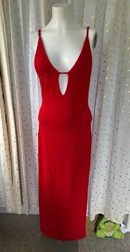 Hera Collection Women's Plunging Neckline Back Tie Bodycon Sweater Maxi Dress M