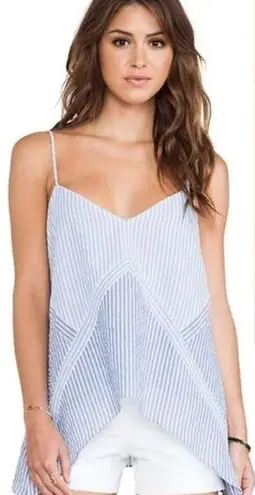 BCBGMAXAZRIA  Blue Cora Striped Asymmetrical Spaghetti Strap Tank Top Size Medium