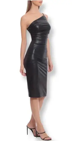 Avec Les Filles New Black One Shoulder Faux Leather Body-Con Dress