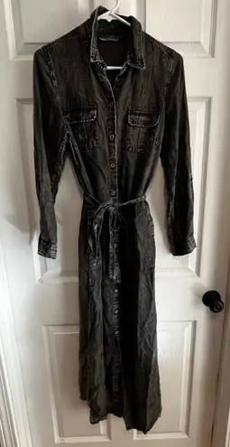 Soft Surroundings XS Black Denim Utility Maxi Shirtdress Button Front Belted Gray Size undefined - Image 1