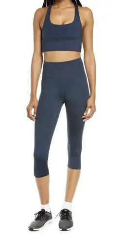 Girlfriend Collective High Waist Capri Leggings in Midnight Navy
