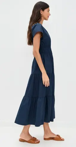 NWT Marea by Liz Joy Annabelle in Navy Blue Cotton Tiered Midi Dress S $268