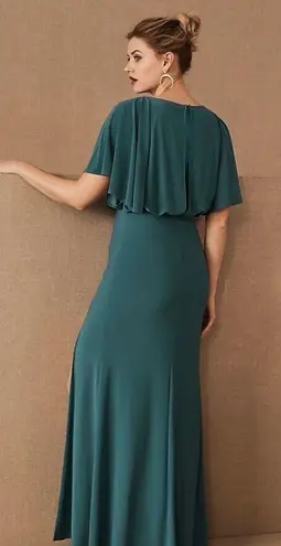 BHLDN NWT $198 Teal Lena Flutter Sleeve High-Neck Jersey Draped Maxi Dress 2