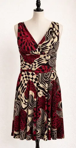 Ariella Abstract Print Fit & Flare Dress Red Black Tan Sleeveless Fits Medium