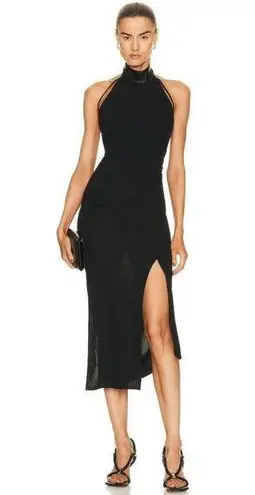 Helmut Lang Turtleneck Faux Leather Dress in Black XSmall New Womens Midi Jersey