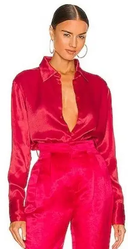 Atoir Keitha Shirt Satin Button Down Shirt Red Blouse Women’s Size XS
