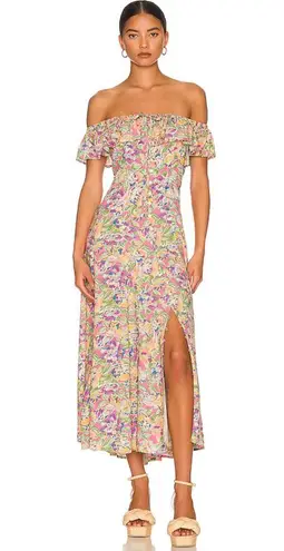 Free People Spell & The Gypsy Dolly Off Shoulder Midi Dress in Popsicle Floral Pink Size XXS