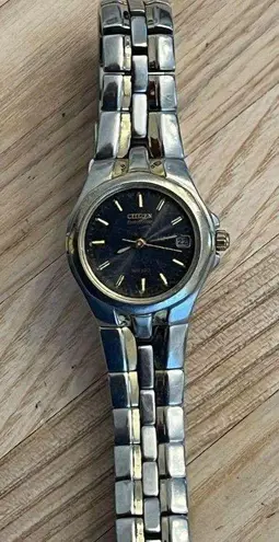 Citizen Eco-Drive Ladies Watch Two Tone Bracelet and Case Black Dial