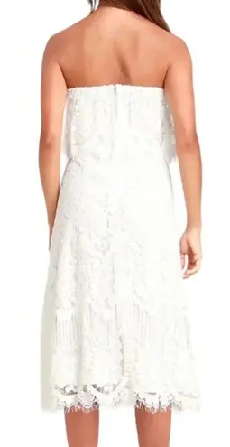 NWT Lulus Delia White Lace Strapless Midi Dress Bridal Party Size S