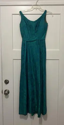 Vintage 1950's Original blue green brocade form fitted long gown Costume Theater Size 00
