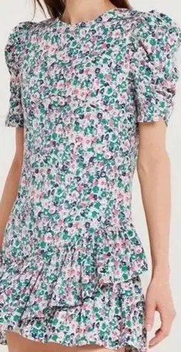 Storets Floral Puff Pleated Sleeve Tulip Hem Mini Ruffle Dress Size S/M Women’s