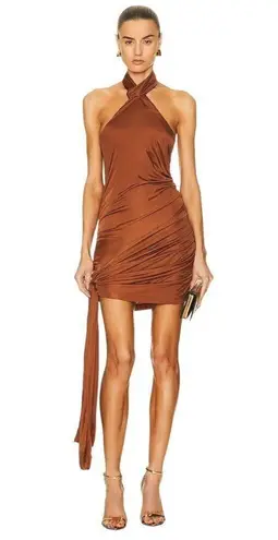 GAUGE81 Riga Halter Slinky Dress in Chestnut Brown Large New Womens Cocktail