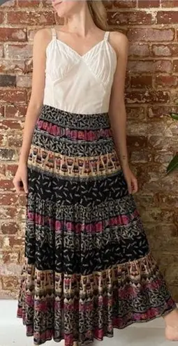 Vintage 90’s | Carole Little Paris Novelty Maxi Skirt 1990’s French Gauze | L Black Size M