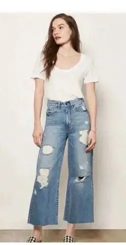 Habitual Poplor Blue High-Waist Y2K Wide Leg Crop Jeans Distressed Raw Hem SZ 2