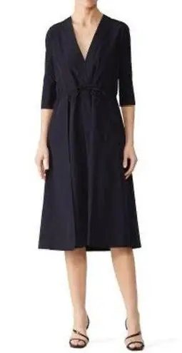 Jil Sander  NAVY Cotton Hourglass Woven Drawstring V-Neckline Dress Size 34