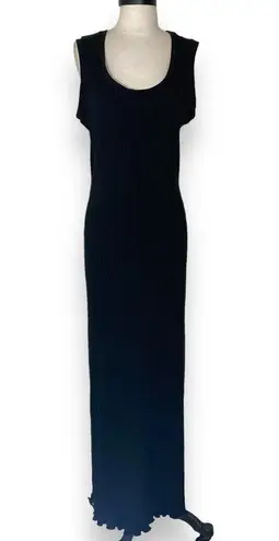 Necessary Objects Black ribbed knit maxi dress, women's large stretchy sleeveless scoop neck maxi