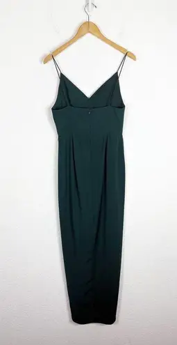 Shona joy Emerald Green Draped Satin Midi Dress Size 6 Cocktail Tulip Hem