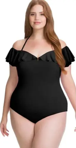 Becca Rebecca Virtue Black Flounce One Piece Swim