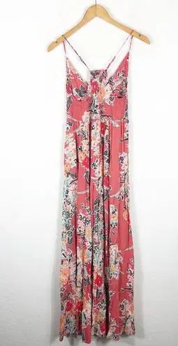 Free People  Coral Combo Floral Maxi Dress Medium Through The Vine Printed Boho