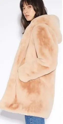 Apparis Maria Faux Fur Coat Brown Plush Women’s Size Small Hooded Open Front