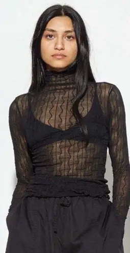 Find Me Now Second Skin Ross Mesh Top Long Sleeve Mock Neck Small Gray Edgy Chic