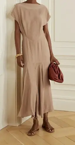 TOVE Elodie Open Back Silk Crepon Midi Dress Size 38