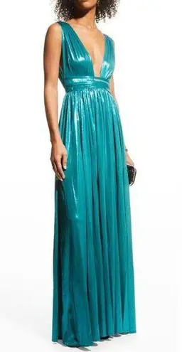 Bronx and Banco Romi Metallic Gown Plunge Neckline Dress Teal Turquoise Large 8