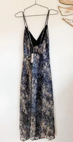 J.O.A. Print Crosscross Back Midi Slip Dress in Blue Large NWT