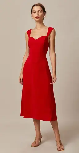 RIHOAS The Red Sweetheart Neck Cap Sleeve Midi Dress Size M
