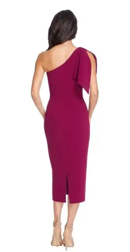 Dress the Population Tiffany Magenta One Shoulder Bow Crepe Midi Dress Small
