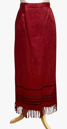 Nine Company Vintage Y2K Skirt 10 Red Fringe Hem Wool Blend Midi Boho Western