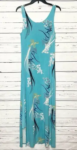 Joan Vass Teal Blue Floral Summer Maxi Dress Size Small