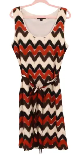 Sharagano Chevron Retro Crochet Sheath Dress Belted Mod Groovy Sleeveless Zig Zag Size 16