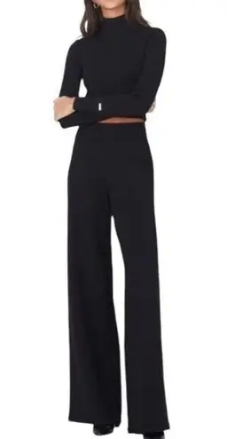 Kith Womens Black Knit Pants Diana Style Elastic Waist Woven Size L Lounge Luxe