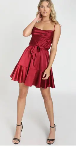 Showpo Like You Never Know Dress In Wine Satin 