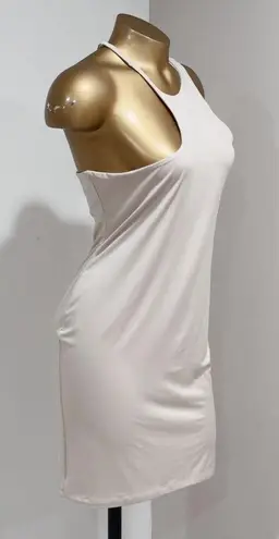 BASIC BXXCH Women's Light Cream Asymmetrical Neck Bodycon Mini Dress Size L Size L